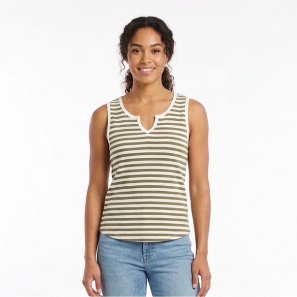 Caslon Olive and Cream Striped Tank Top